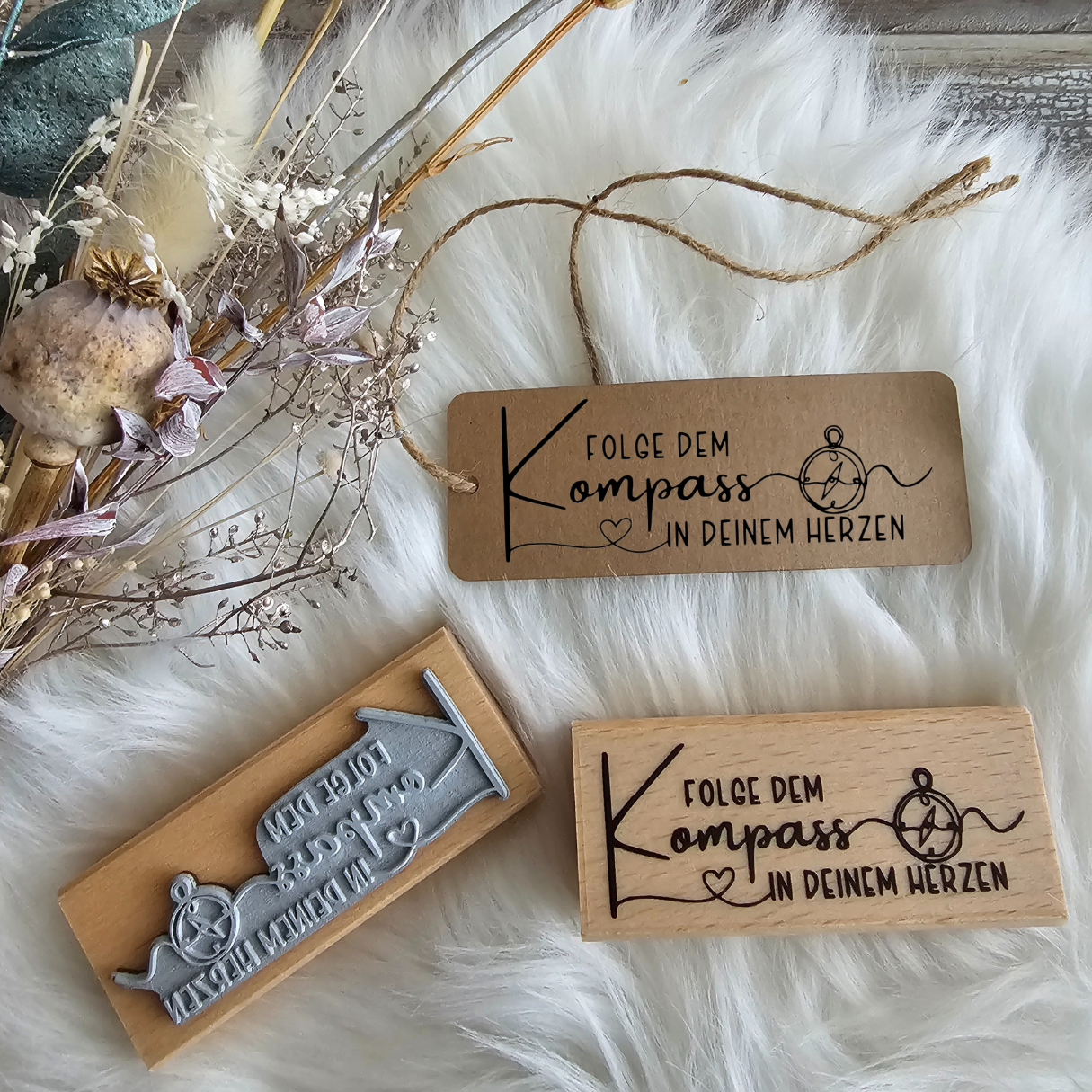 Stempel - Folge dem Kompass in deinem Herzen - Holz Holzstempel Deko Freundschaft Geburtstag