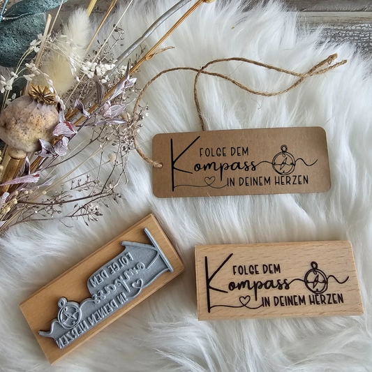 Stempel - Folge dem Kompass in deinem Herzen - Holz Holzstempel Deko Freundschaft Geburtstag
