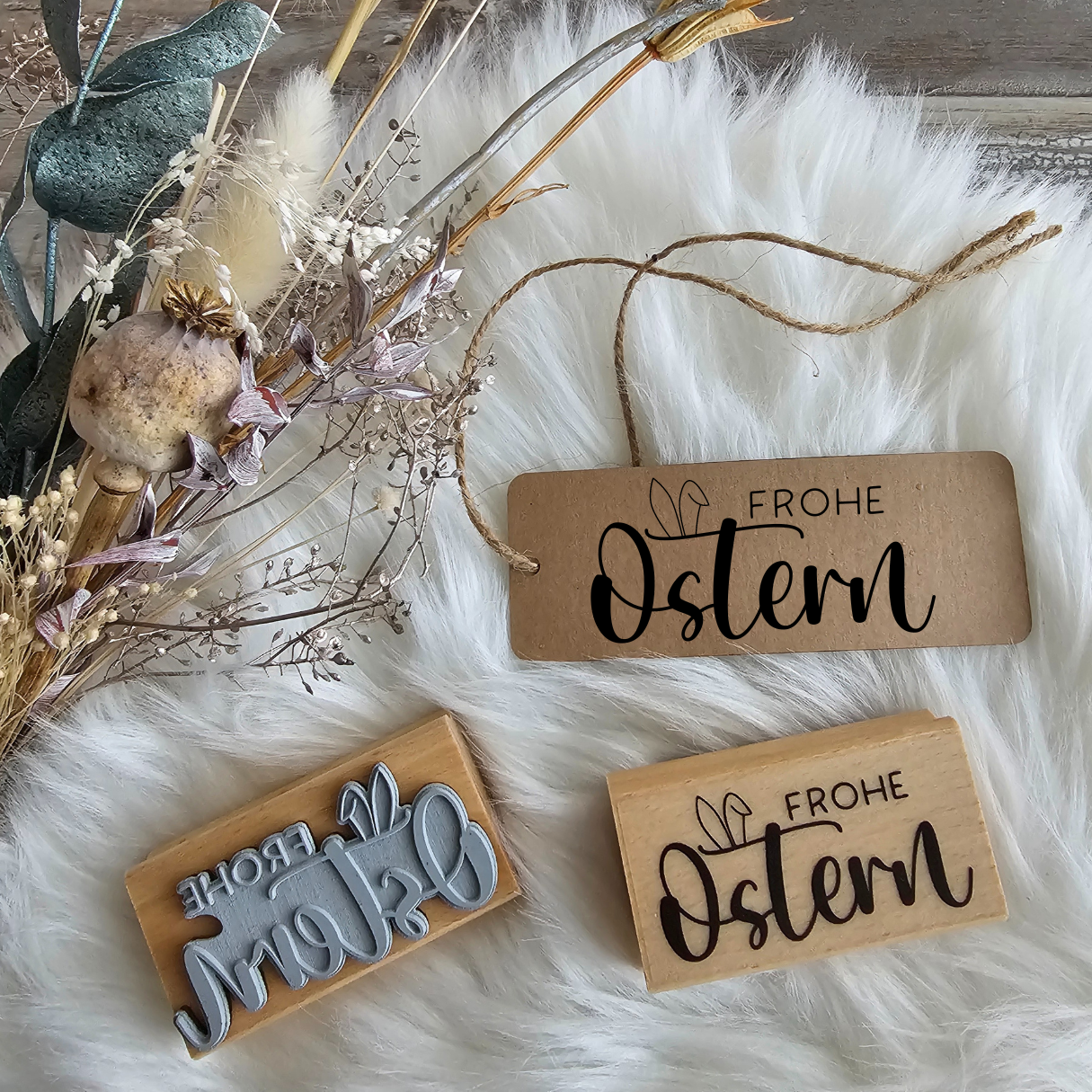 Stempel - FROHE OSTERN - Holz Holzstempel Deko Frohe Ostern Mitbringsel