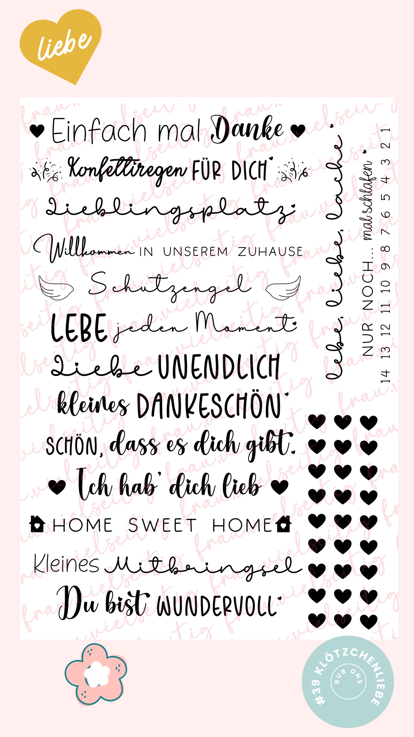 #39 KLÖTZCHENLIEBE RubOns - Rub-Ons - A4 Bogen Klötzchen Geschenk Liebe