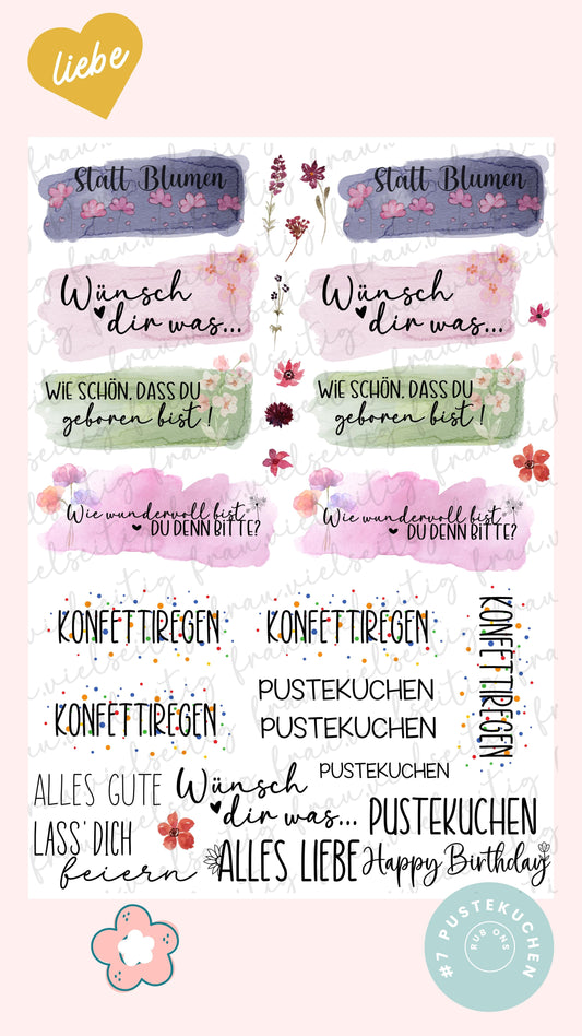 #7 PUSTEKUCHEN RubOns - Rub-Ons - A4 Bogen Geburtstag