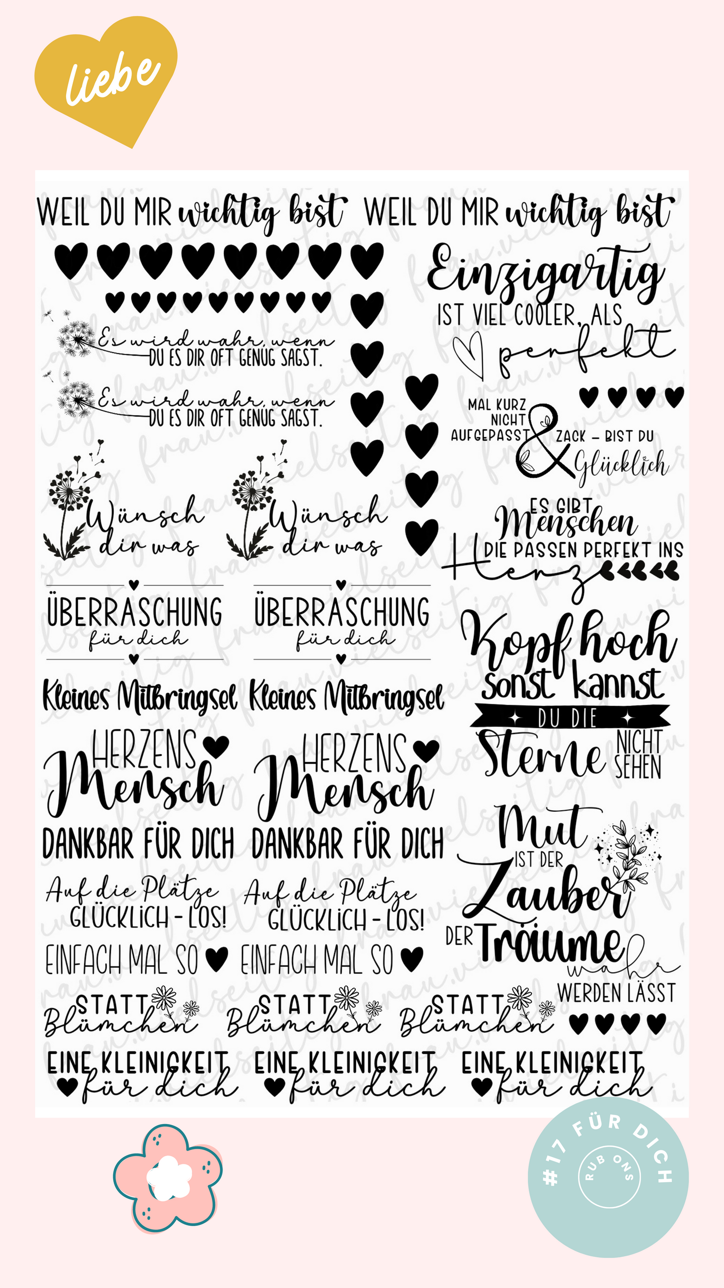 #17 FÜR DICH 2.0 RubOns - Rub-Ons - A4 Bogen - Sprüche Geschenkideen