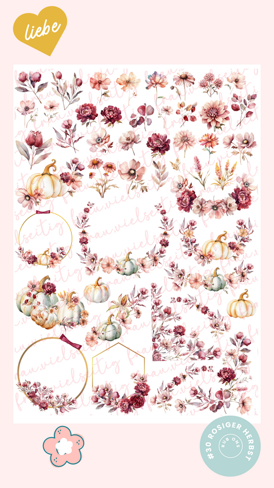 #30 ROSIGER HERBST RubOns - Rub-Ons - A4 Bogen Herbst Blumen Floral
