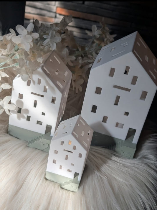 Lichterhaus mit Treppe 3D Druck Datei STL 3mf Geschenk Deko Lampe Mitbringsel