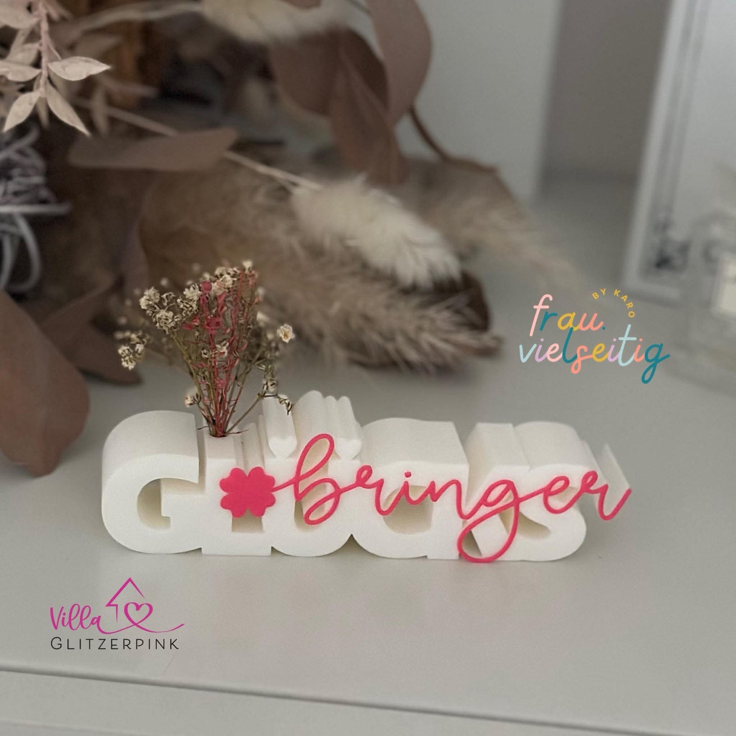 Glücksbringer mit Vase 3D Druck Datei STL 3mf Geschenk Deko Mitbringsel